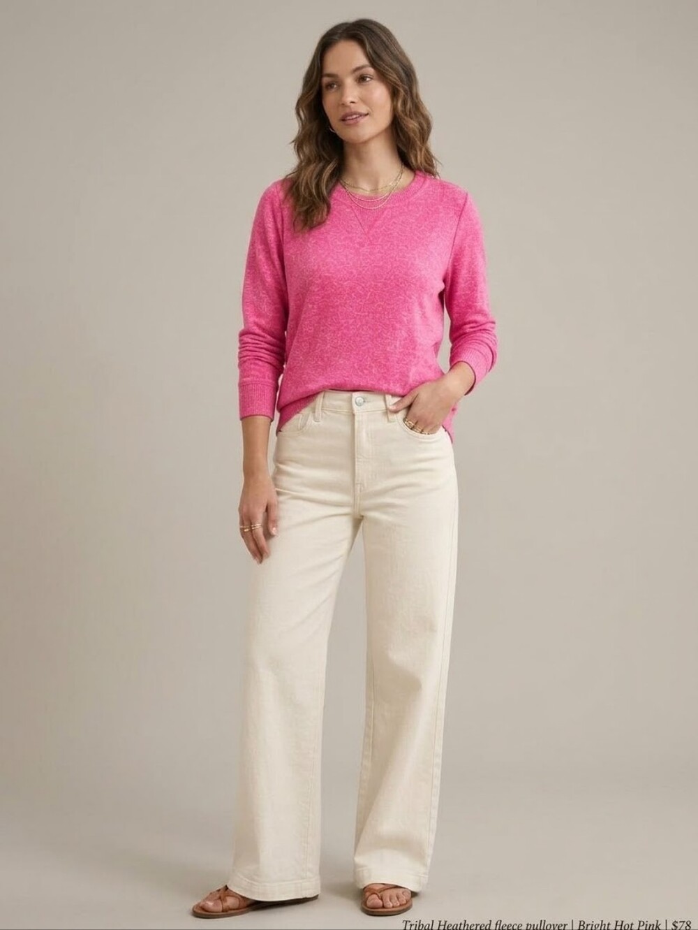 Tribal Hot Pink Marl Rayon Blend Crewneck Sweater Medium